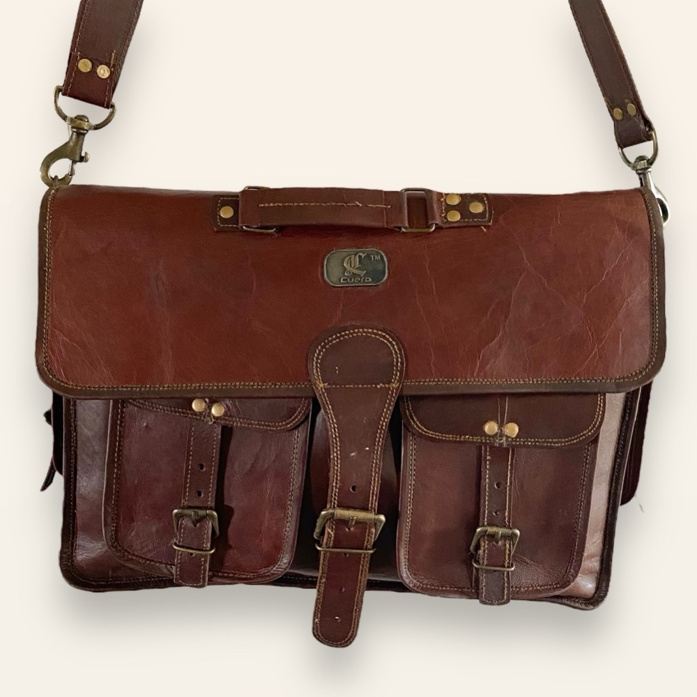 Cuero Genuine Leather Large Messenger Bag Briefcase 13x18x5”